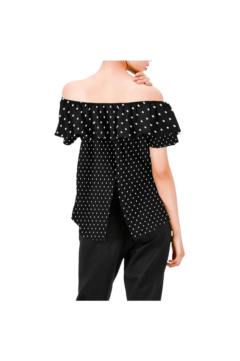 Micro Dot Women's Off Shoulder Blouse with Ruffle