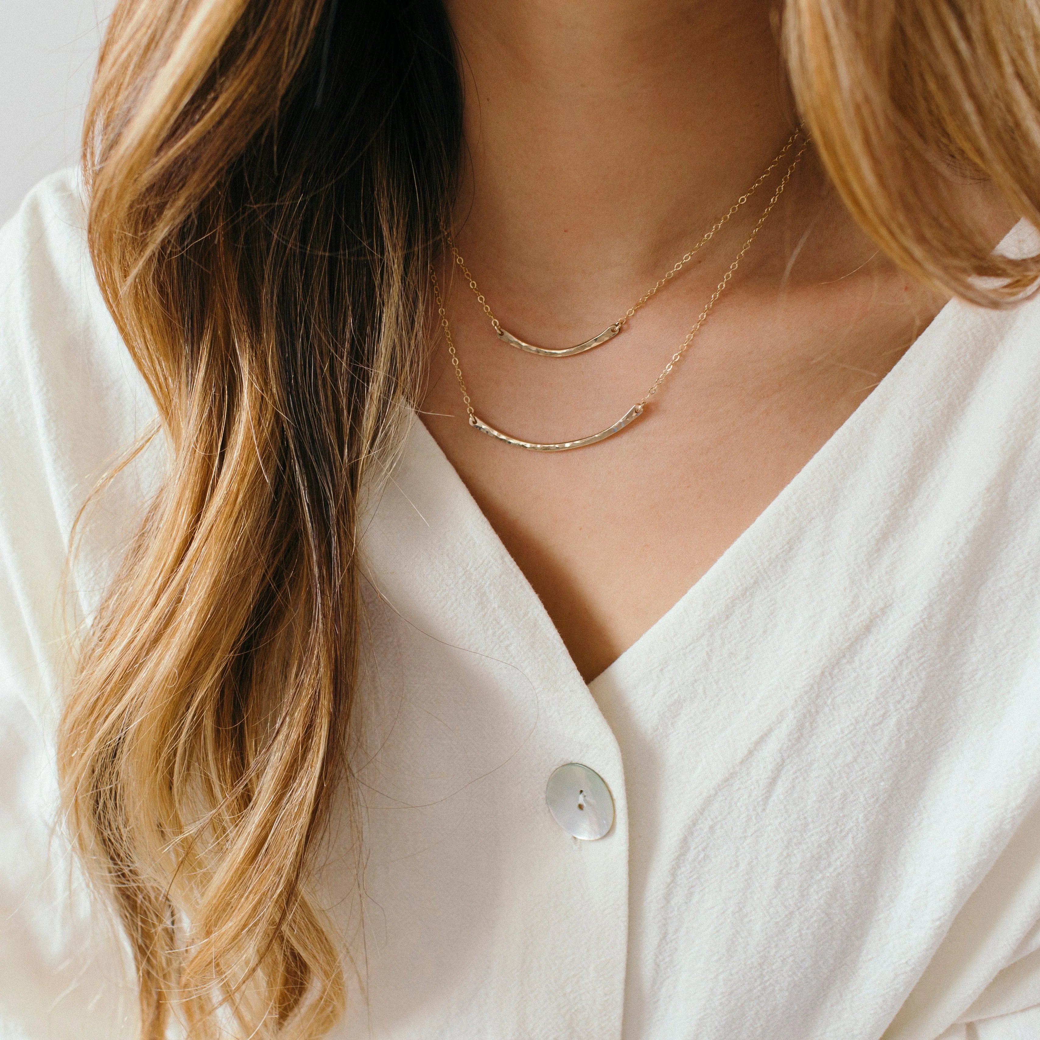 Mini Hammered Crescent Bar Necklace