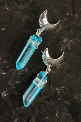 Moon & Ocean Aura Quartz Crystal Earrings