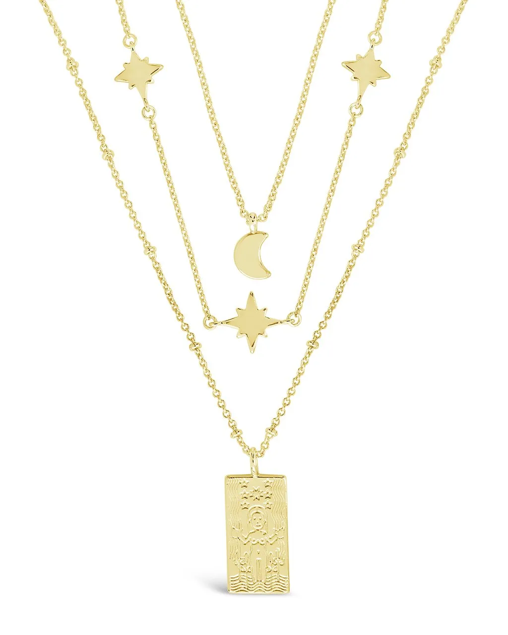 Moon, Star, & Tarot Card Layered Necklace by Sterling Forever