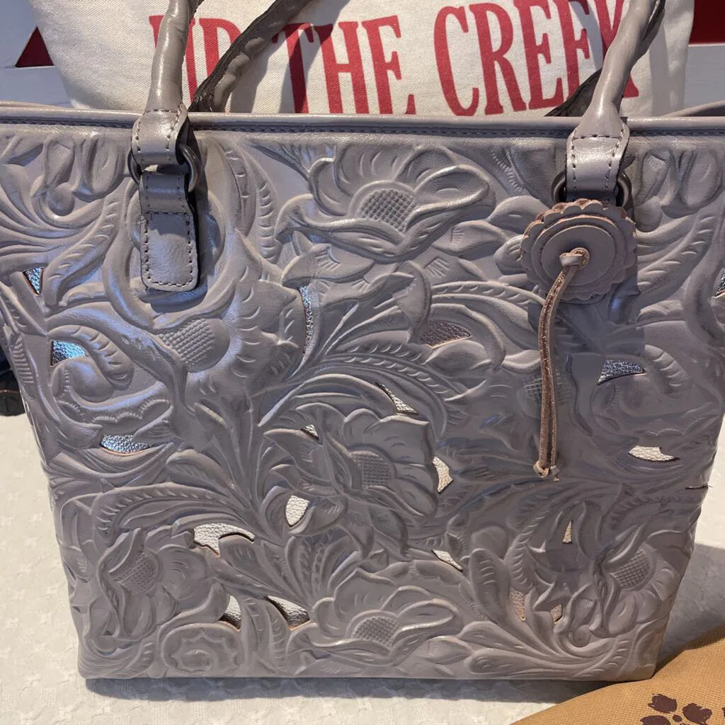 NWT Patricia Nash Adeline Tooled Cutout Cavo Silver/Grey Tote