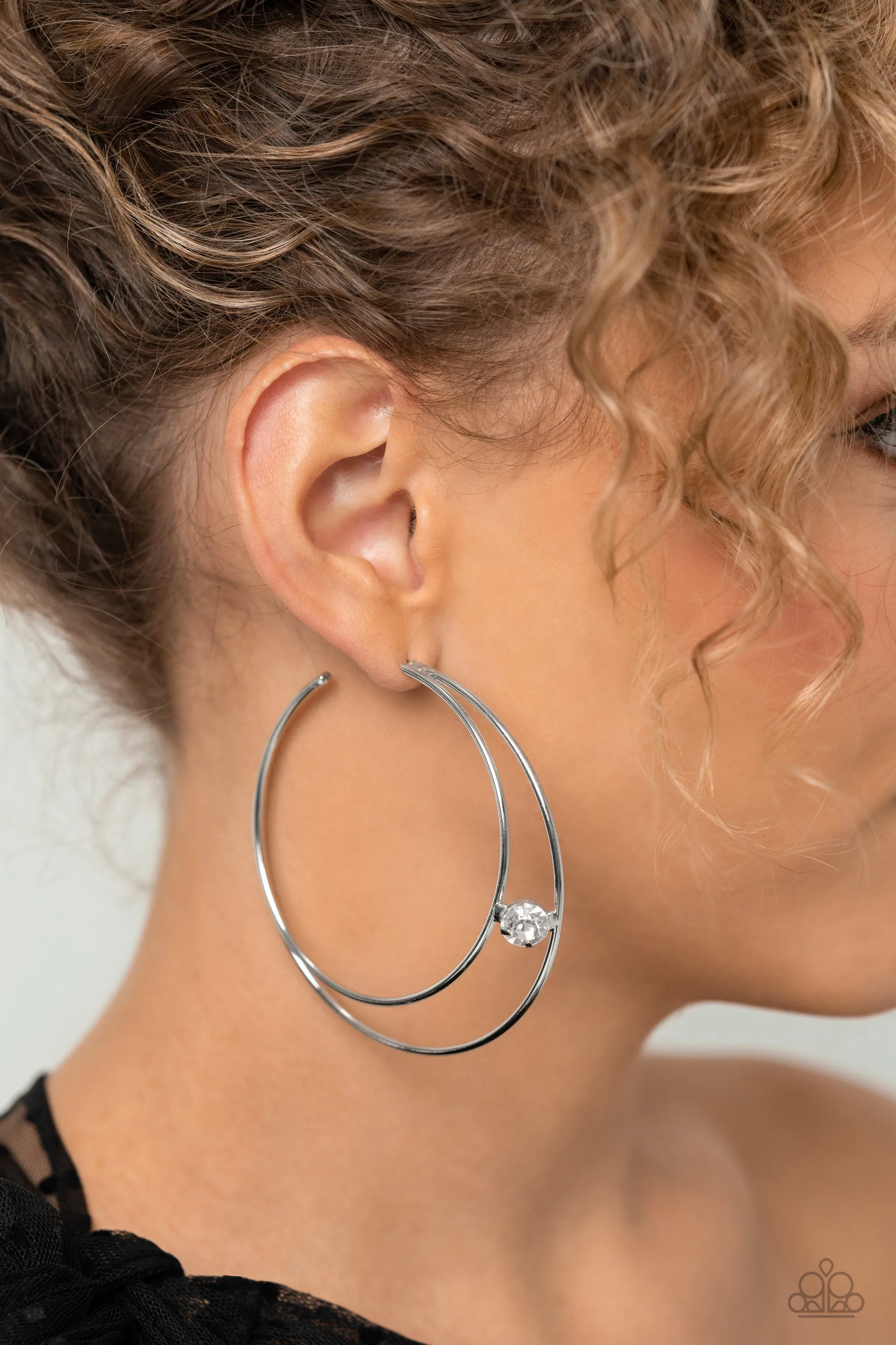 Paparazzi Theater HOOP - White Earrings