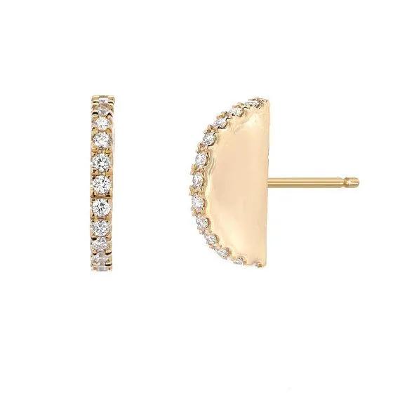 Pave Ear Fan 14k Yellow Gold Stud Earrings