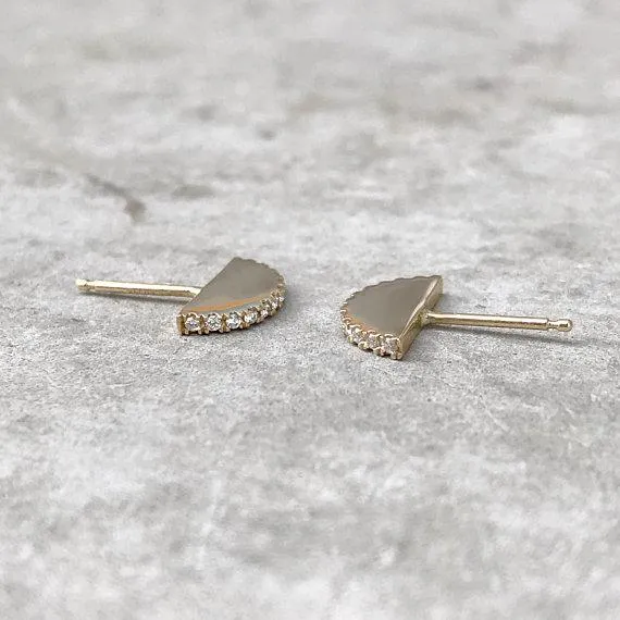 Pave Ear Fan 14k Yellow Gold Stud Earrings