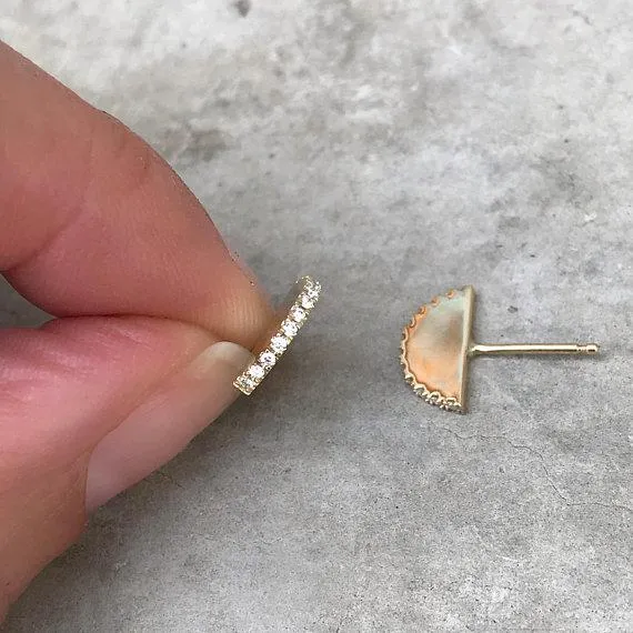 Pave Ear Fan 14k Yellow Gold Stud Earrings