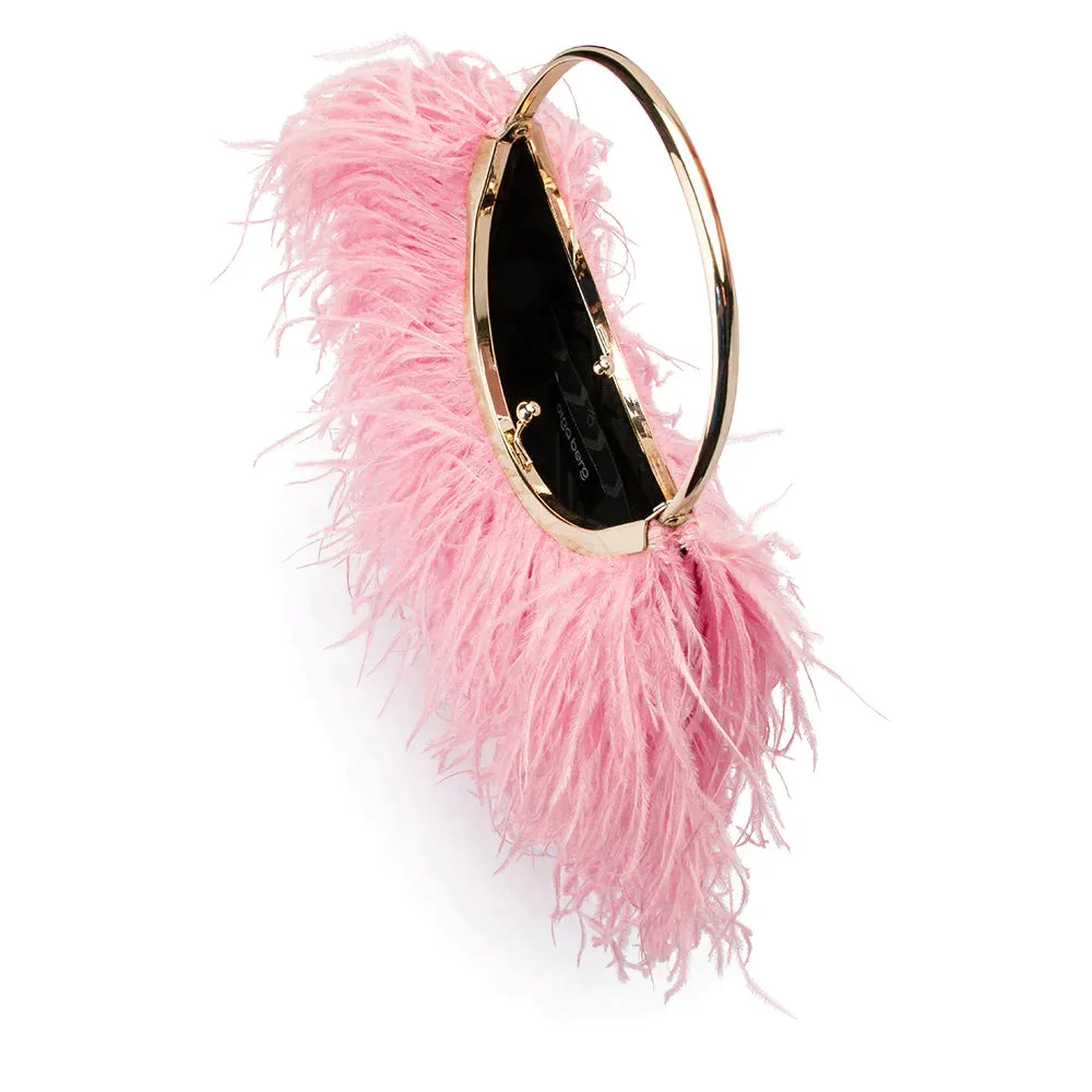 Penny Feathered Framed Bag - Blush