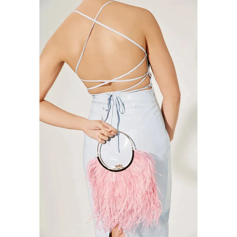 Penny Feathered Framed Bag - Blush