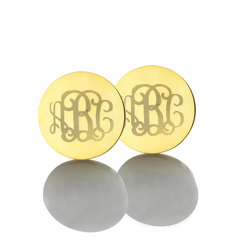 Personalized Gold Plated Round Stud Earrings