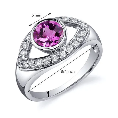 Pink Sapphire Round Cut Sterling Silver Ring Size 5