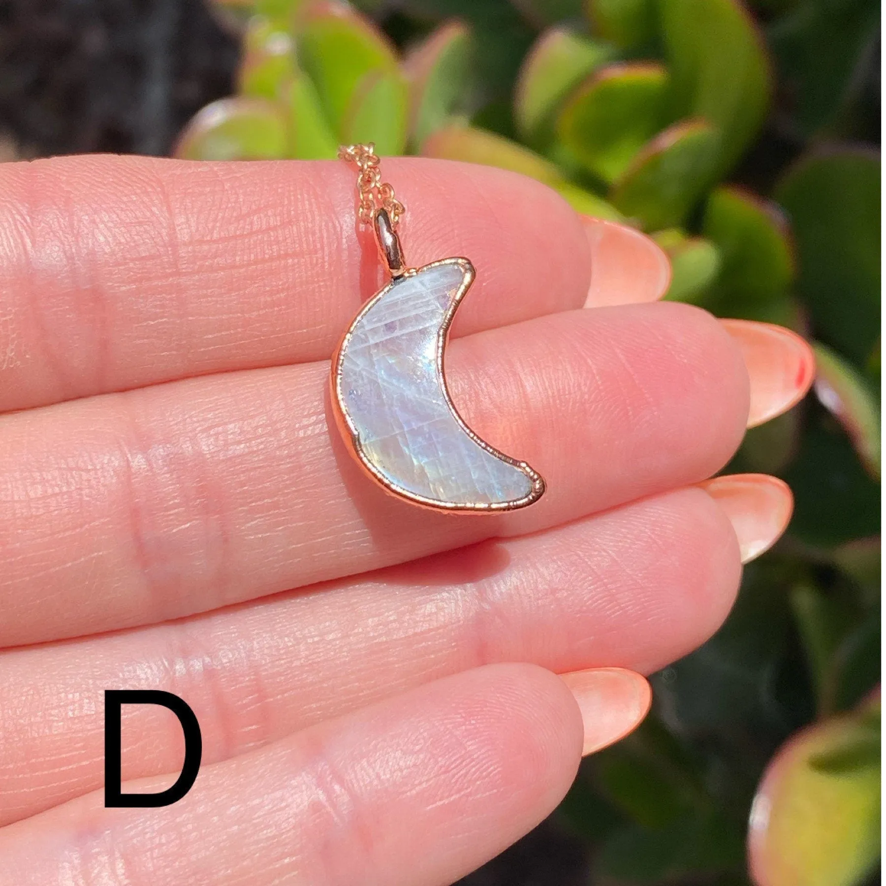 Rainbow moonstone crescent moon necklace