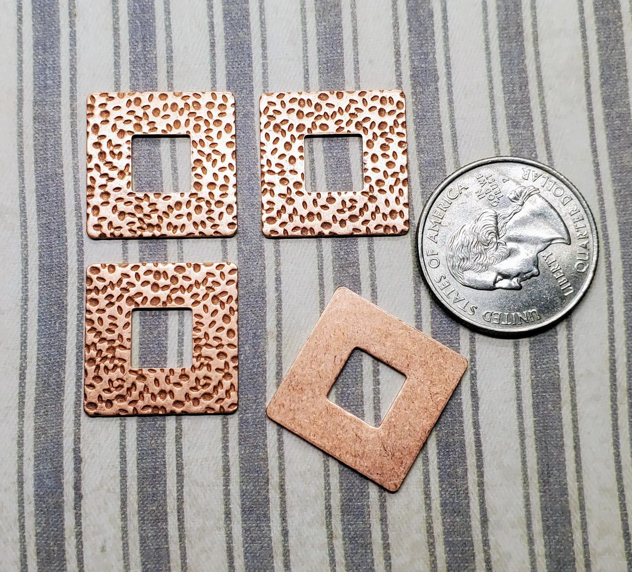 Rose Gold Ox Hammered Brass Square Stampings (4) - RGBF7