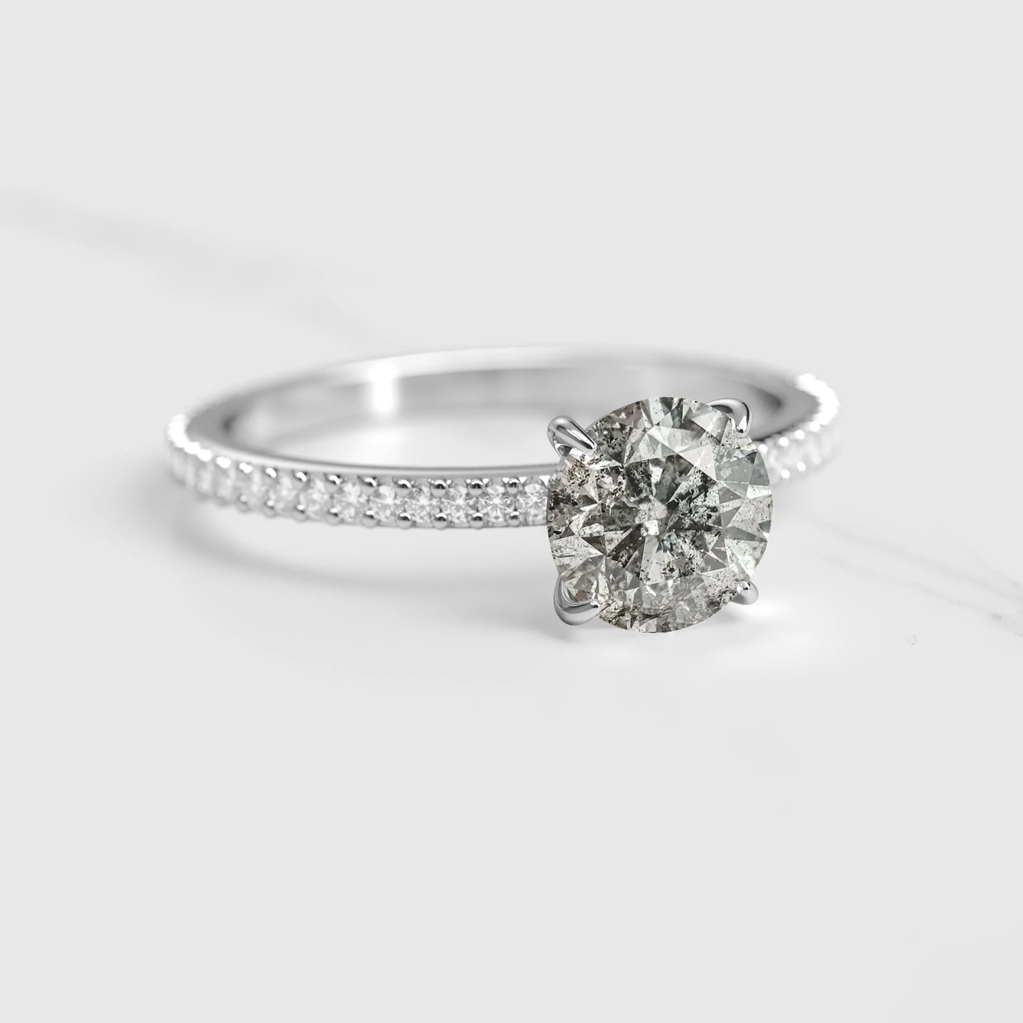 Round Full Pave Salt & Pepper Diamond Ring