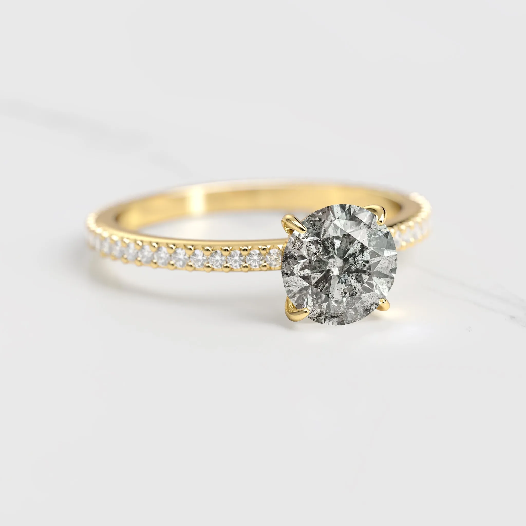 Round Full Pave Salt & Pepper Diamond Ring