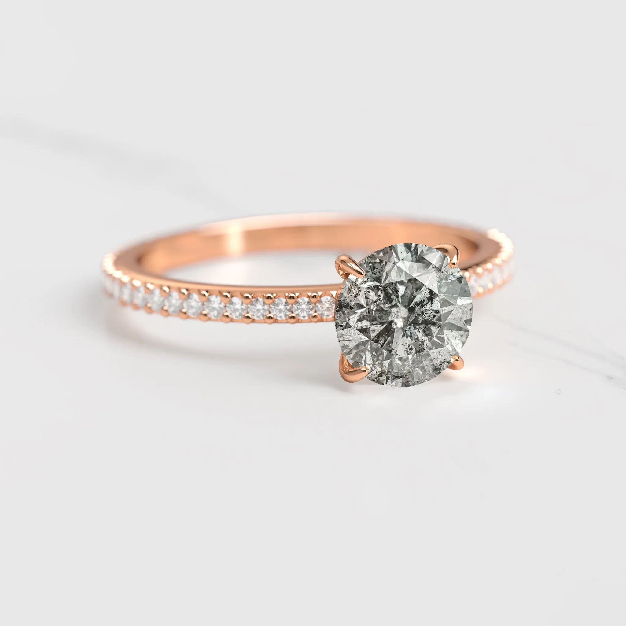 Round Full Pave Salt & Pepper Diamond Ring