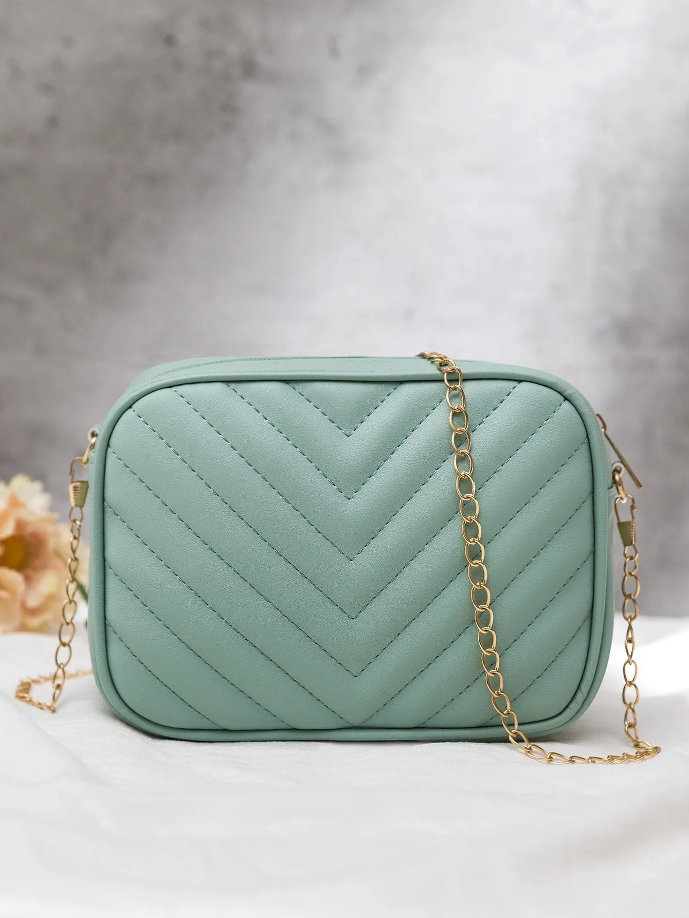 Shein Inspired - Chevron Crossbody Bag ~ Sea Mist