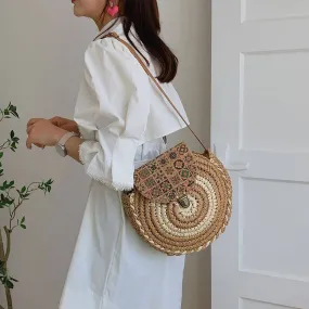 Shoulder Straw Bag Casual Handmade Beach Vacation Satchel Bag