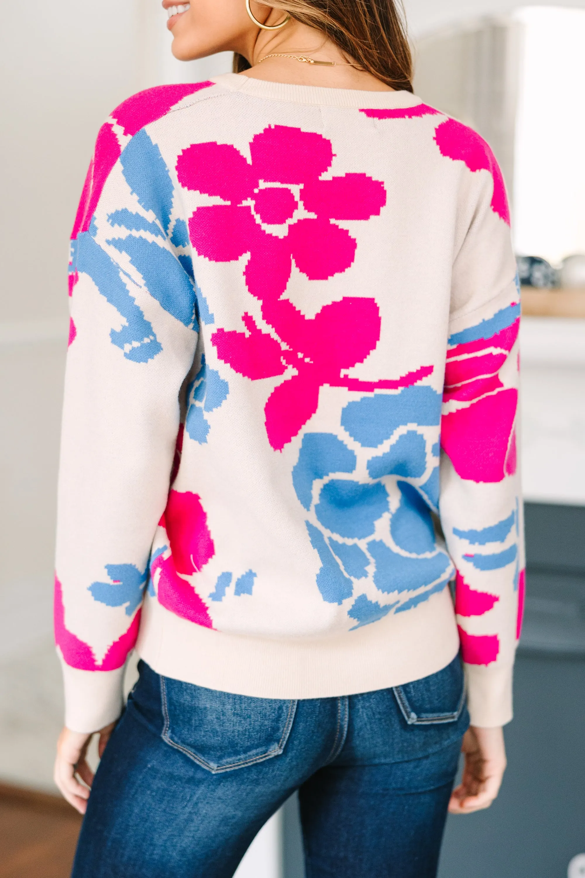 Show You're Here Ivory White Floral Sweater