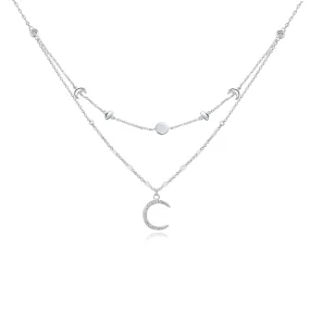 Silver Layered Necklace - Moon Phases