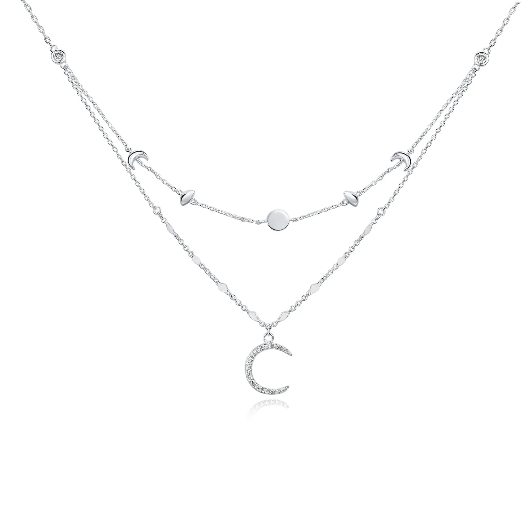 Silver Layered Necklace - Moon Phases