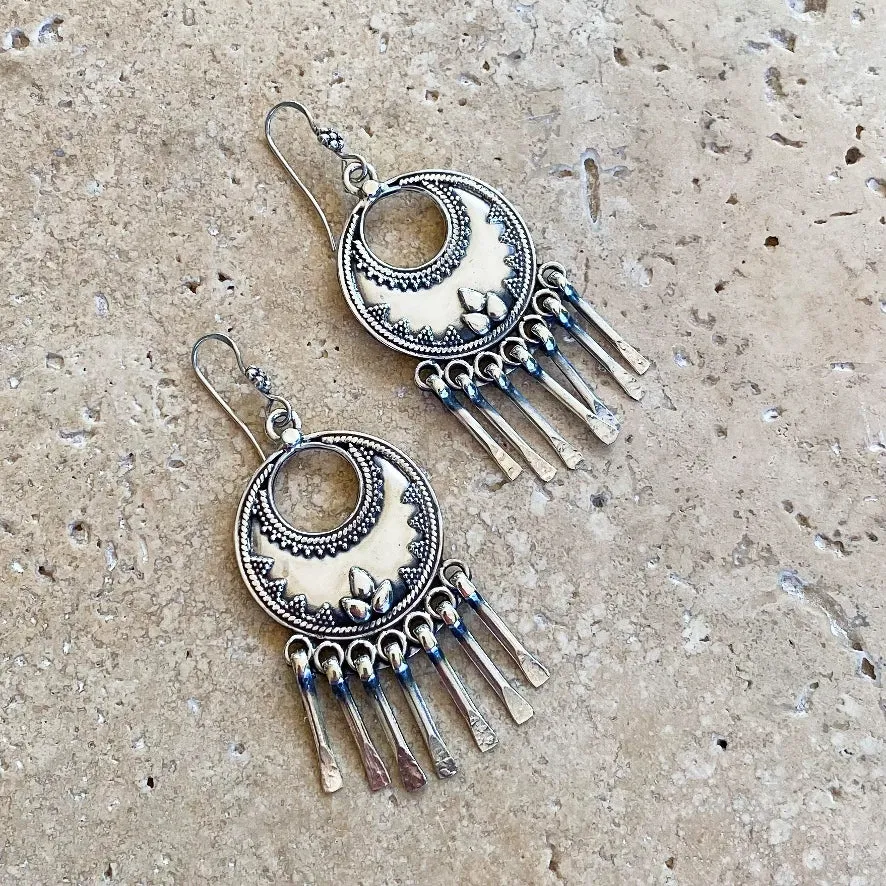 Silver Tribal Tassel Earrings