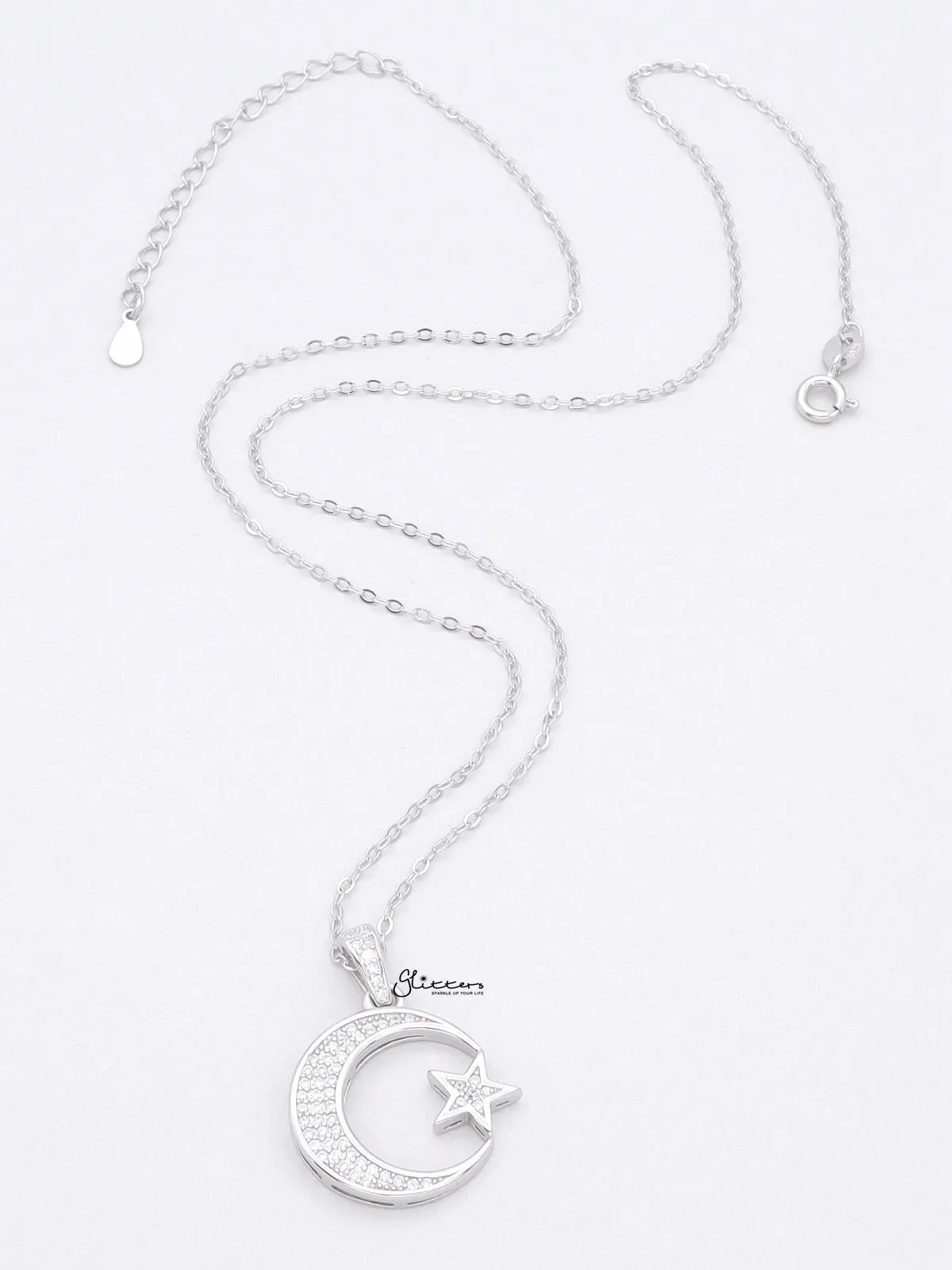 Sterling Silver Crescent and Star Necklace