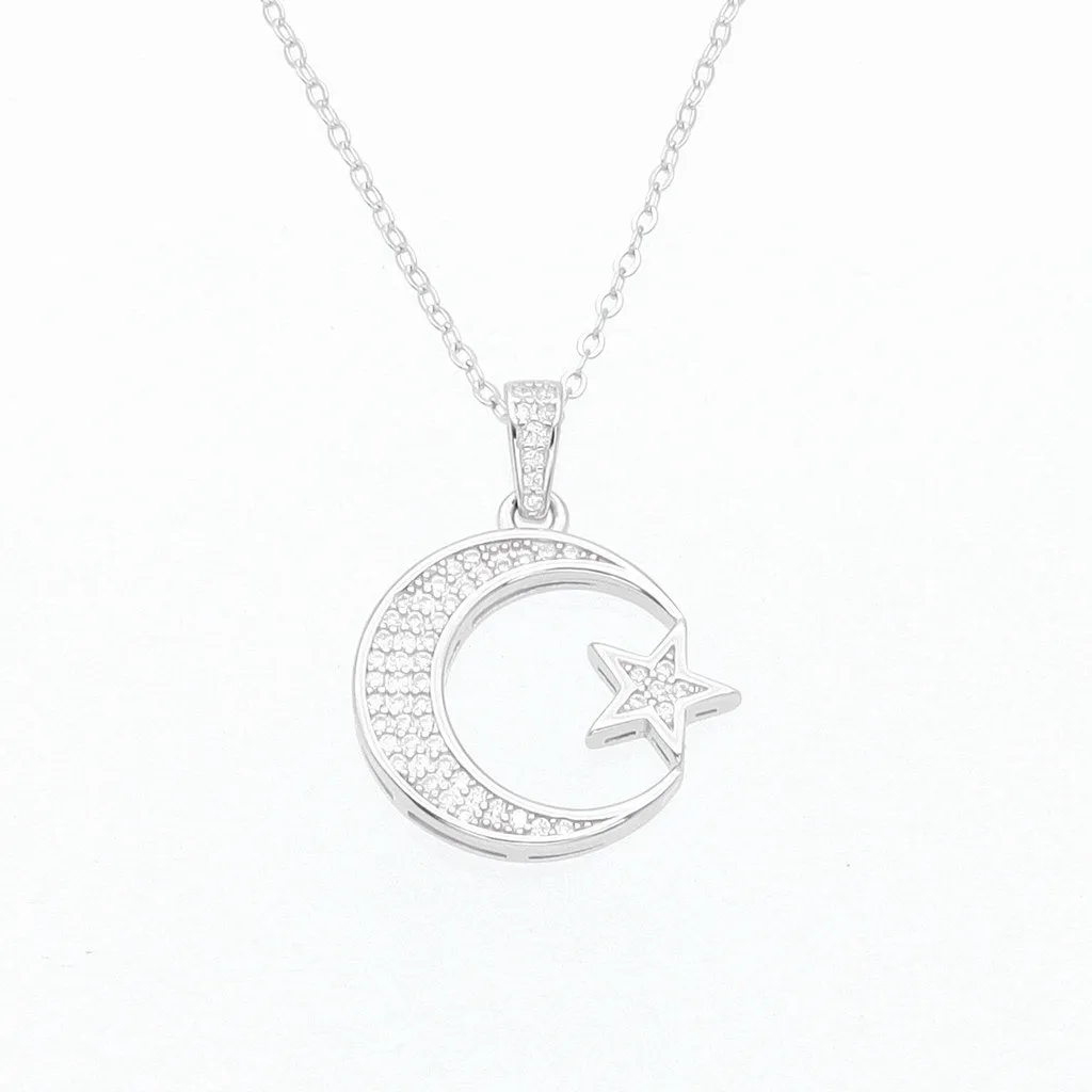 Sterling Silver Crescent and Star Necklace