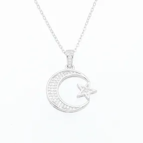 Sterling Silver Crescent and Star Necklace