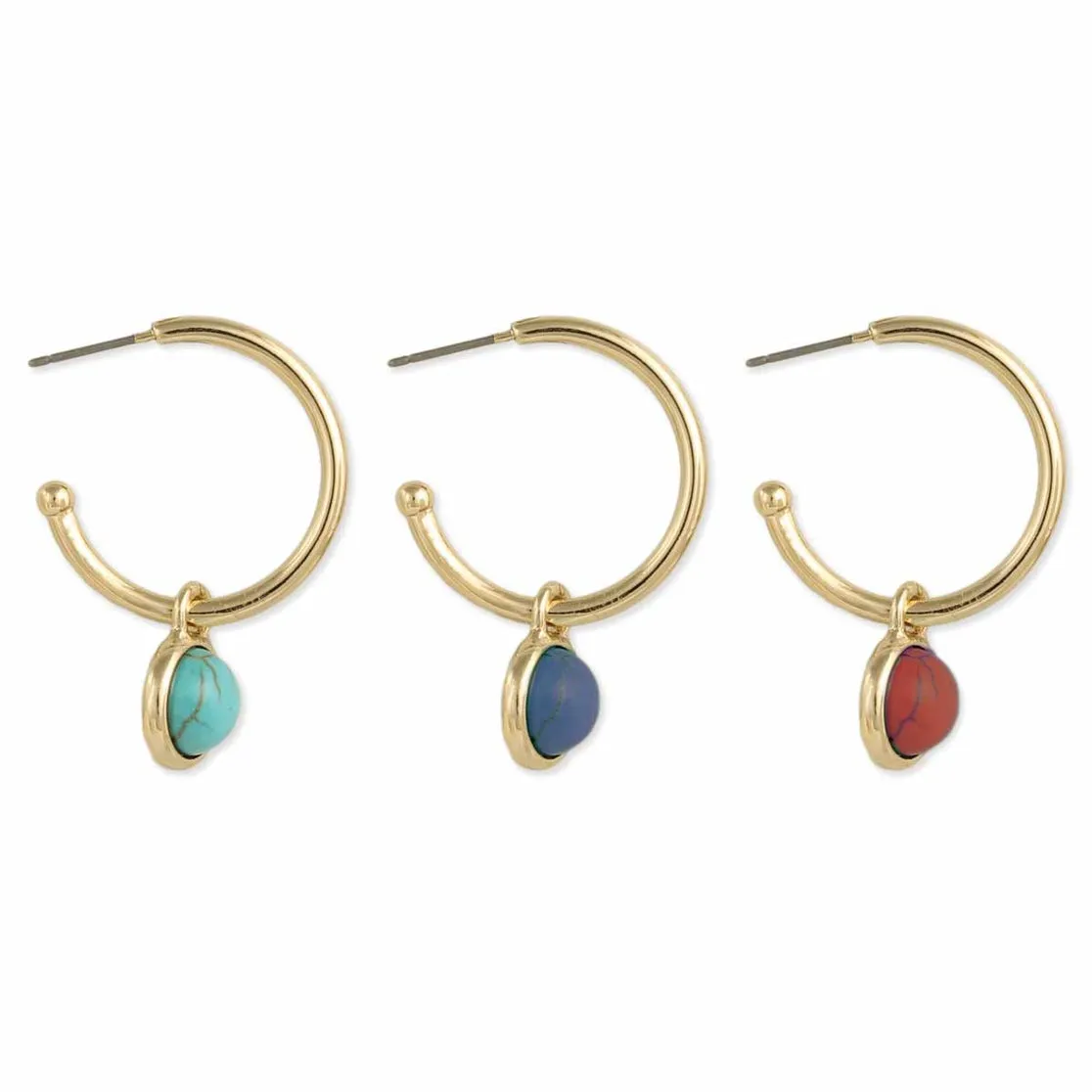 Stone Drop Gold Hoop Earring