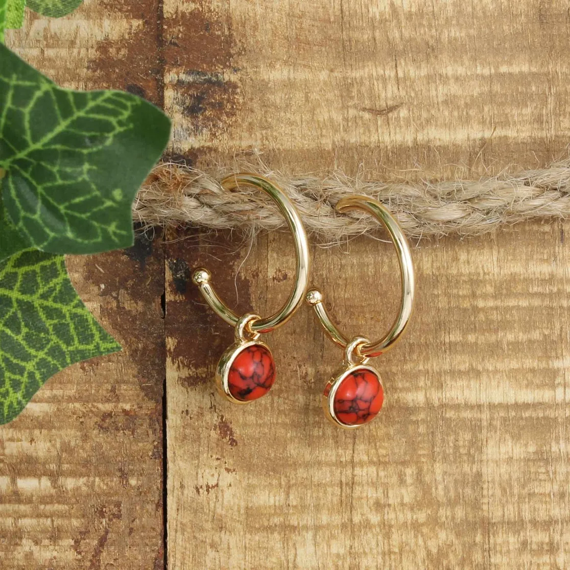 Stone Drop Gold Hoop Earring