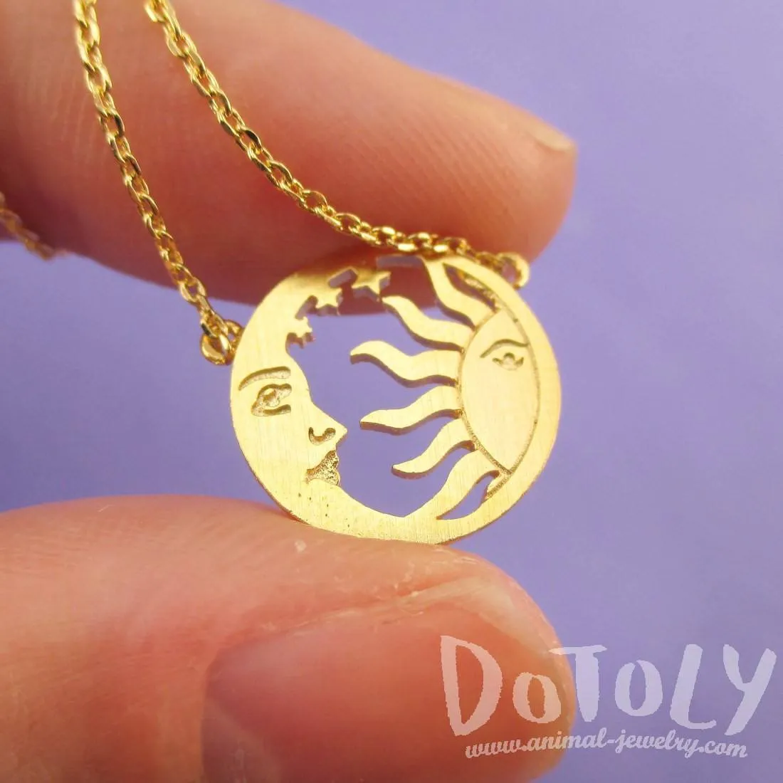 Sun and Crescent Moon Celestial Pendant Necklace in Silver or Gold