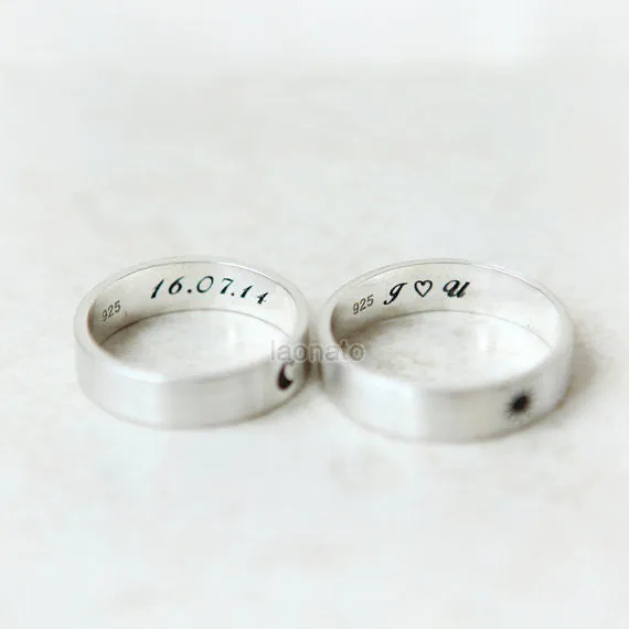 Sun and Moon Ring in sterling silver, Couple Rings - Custom Personalized Initial Ring