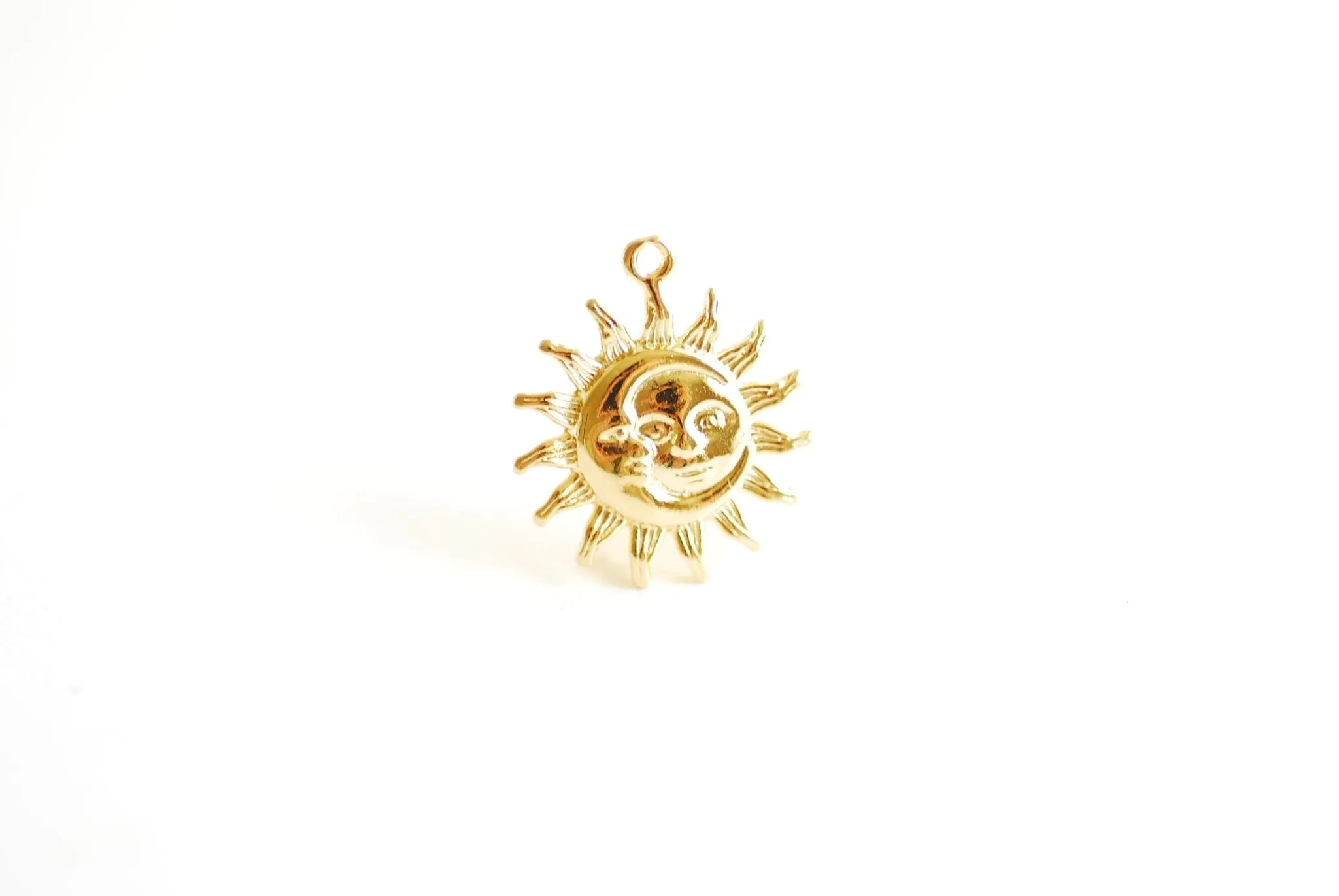 Sun and Wholesale Moon Charm- Vermeil 18k Gold plated over 925 Sterling Silver, Crescent Moon, Sunshine, Sun rays, Half Moon, Celestial Charm, 475