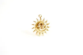 Sun and Wholesale Moon Charm- Vermeil 18k Gold plated over 925 Sterling Silver, Crescent Moon, Sunshine, Sun rays, Half Moon, Celestial Charm, 475