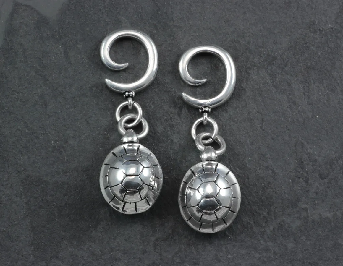 Turtle Gauged Spiral Earrings - Silver