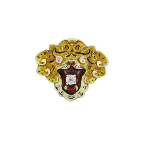 Victorian 14kt Diamond   Enameled Lion Pendant 0.25ctw