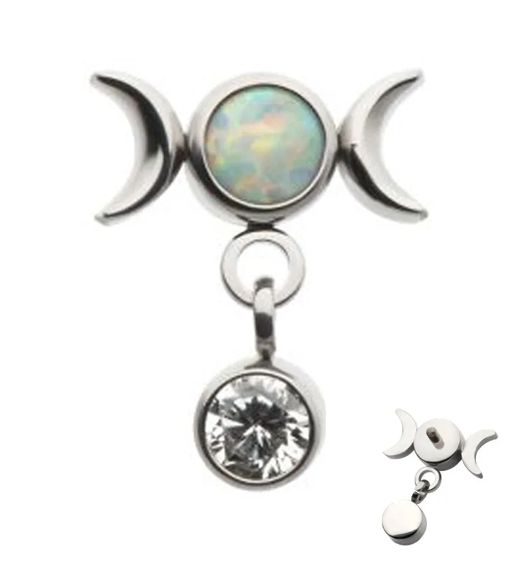 White Opalite Moon Phase Dangle CZ Internally Threaded Top