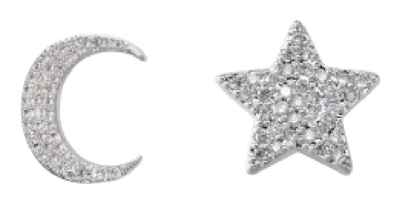 Women's Crescent Moon CZ Stud Earring